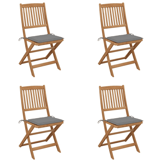 Cadeiras de jardim - Cadeiras de exterior dobráveis c almofadões 4 pcs acácia maciça