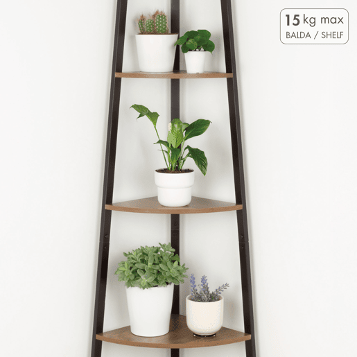 Max Home Estante fixa de madeira de canto com escada 5 prateleiras 35x35x135 cm Max Home Estante fixa de madeira de canto com escada 5 prateleiras 35x35x135 cm