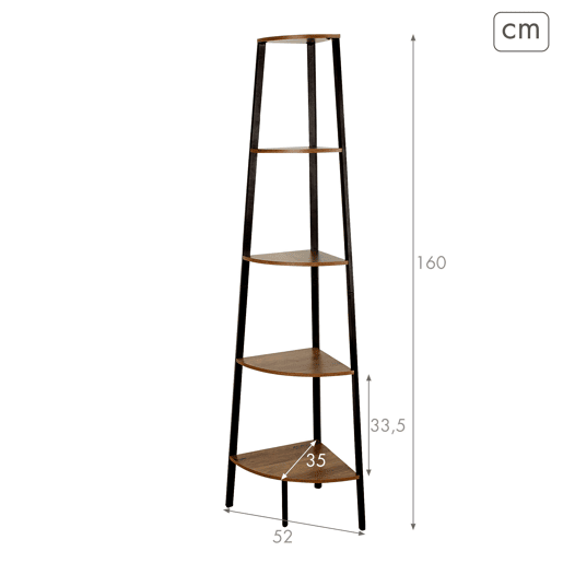 Max Home Estante fixa de madeira de canto com escada 5 prateleiras 35x35x135 cm Max Home Estante fixa de madeira de canto com escada 5 prateleiras 35x35x135 cm