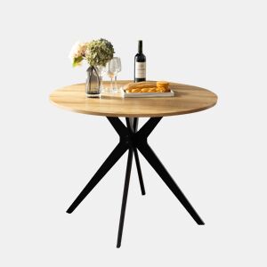 Mesa Redonda De Jantar Com Tampo De Madeira E Estrutura Metálica Preta, Design Industrial Moderno De 100 cm De Diâmetro, Ideal Para Sala De Jantar, Cozinha Ou Espaço Social