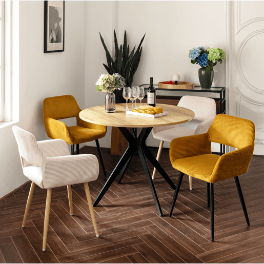 Mesa Redonda De Jantar Com Tampo De Madeira E Estrutura Metálica Preta, Design Industrial Moderno De 100 cm De Diâmetro, Ideal Para Sala De Jantar, Cozinha Ou Espaço Social