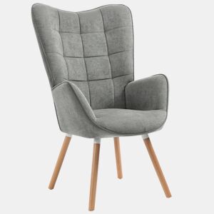 Poltrona de Descanso Ergonômica para Sala com Encosto Alto e Braços Curvos, Revestida em Tecido Cinza com Pés de Madeira Natural, Design Escandinavo Moderno para Sala de Estar ou Quarto, Suporta Até 120kg
