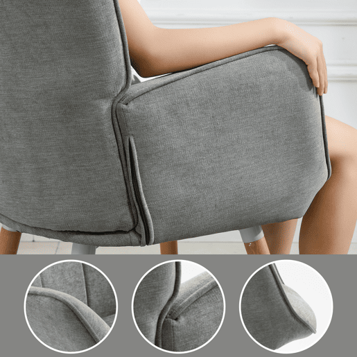 Poltrona de Descanso Ergonômica para Sala com Encosto Alto e Braços Curvos, Revestida em Tecido Cinza com Pés de Madeira Natural, Design Escandinavo Moderno para Sala de Estar ou Quarto, Suporta Até 120kg
