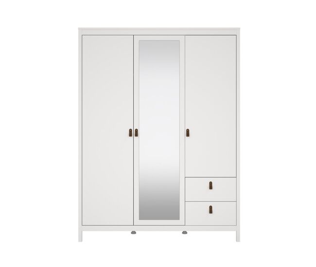 Armario 3 puertas (1 con espejo) y 2 cajones blanco l150 cm - barcelone
