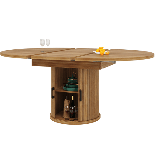 Mesa extensível redonda 118-158 cm - Sala de jantar, cozinha, varanda, extensível para ovalada - NogueiraPreto