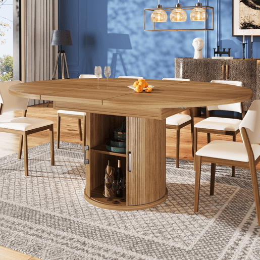 Mesa extensível redonda 118-158 cm - Sala de jantar, cozinha, varanda, extensível para ovalada - NogueiraPreto