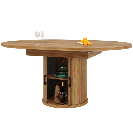 Mesa extensível redonda 118-158 cm - Sala de jantar, cozinha, varanda, extensível para ovalada - NogueiraPreto