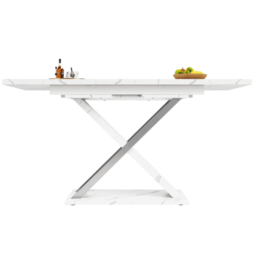 Mesa extensível 118-157 cm - Mesa de jantar e cozinha com pernas cruzadas - Branco
