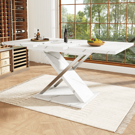 Mesa extensível 118-157 cm - Mesa de jantar e cozinha com pernas cruzadas - Branco