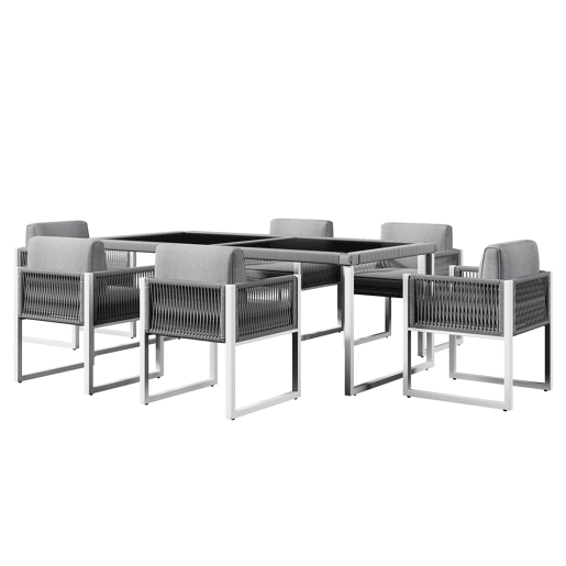 Conjunto de sala de jantar exterior para 6 pessoas - Cadeiras com almofadas, capa de tecido removível e lavável - Cinza, Branco