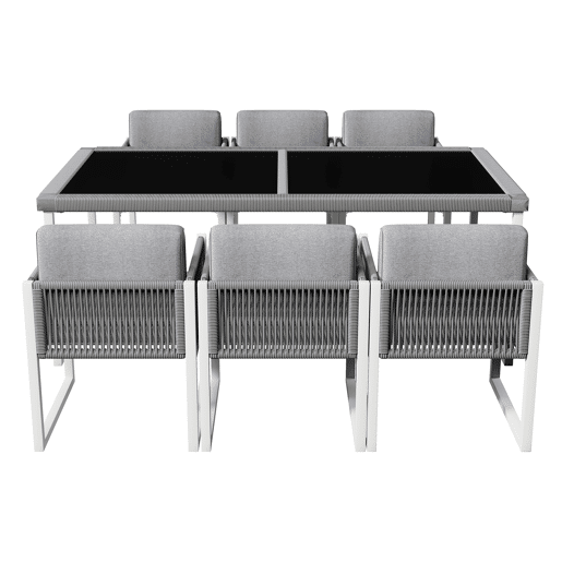 Conjunto de sala de jantar exterior para 6 pessoas - Cadeiras com almofadas, capa de tecido removível e lavável - Cinza, Branco