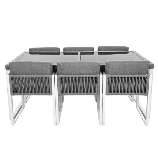 Conjunto de sala de jantar exterior para 6 pessoas - Cadeiras com almofadas, capa de tecido removível e lavável - Cinza, Branco