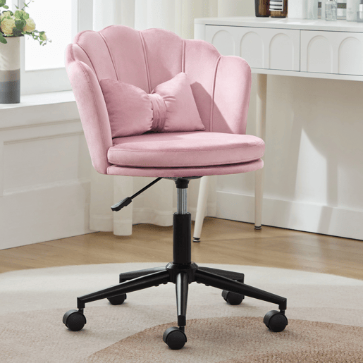 Cadeira para vestir - Design moderno - Encosto em forma de pétala, almofada lombar em forma de borboleta, ajustável em altura - Rosa