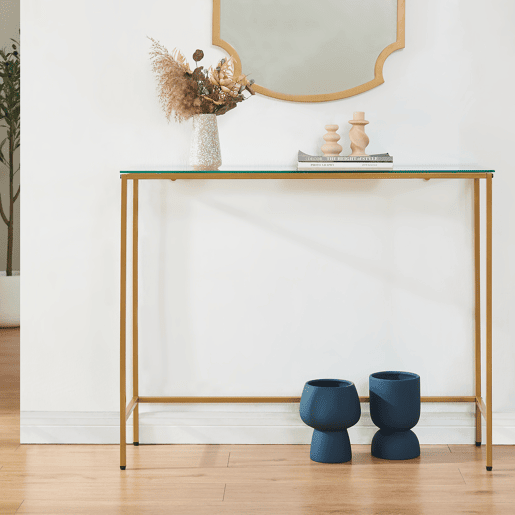 Mesa de consola Kronoby rectangular metal 100x30x80 cm Dourado  Transparente en.casa