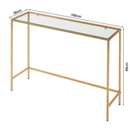 Mesa de consola Kronoby rectangular metal 100x30x80 cm Dourado  Transparente en.casa