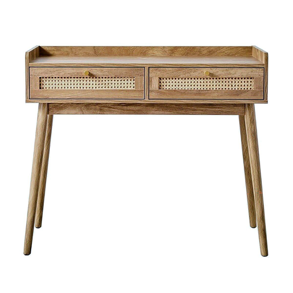 Consola 2 cajones con frentes de ratán y patas de madera l100 cm - palmo
