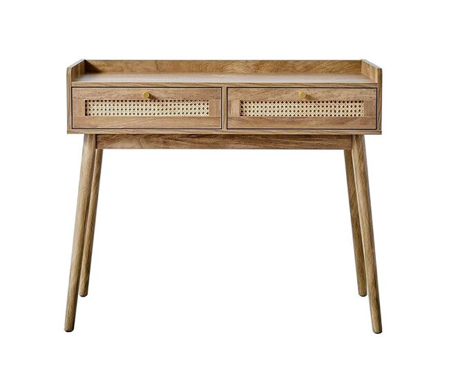 Consola 2 cajones con frentes de ratán y patas de madera l100 cm - palmo