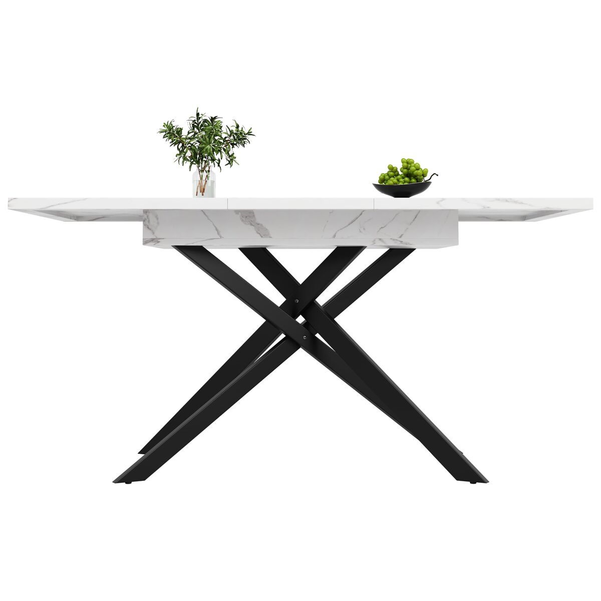 mesa extensible 120-160 cm - mesa de comedor extensible - patas de hierro cruzadas - blanco y negro