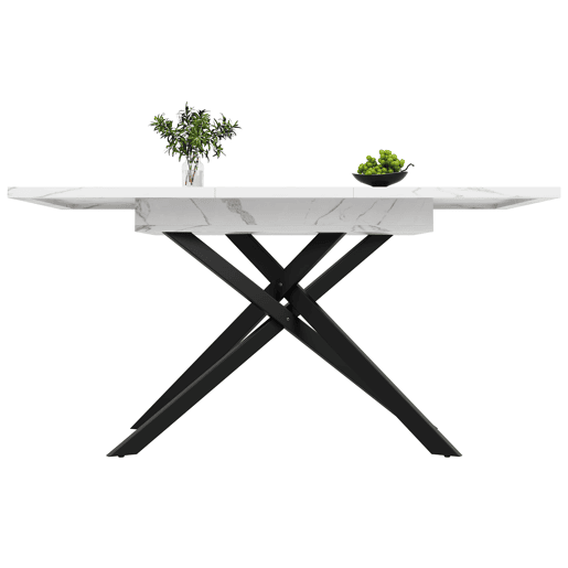 Mesa extensível 120-160 cm - Mesa de jantar extensível - Pernas de ferro cruzadas - Branco e Preto
