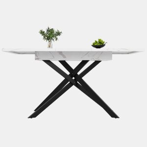 Mesa extensível 120-160 cm - Mesa de jantar extensível - Pernas de ferro cruzadas - Branco e Preto