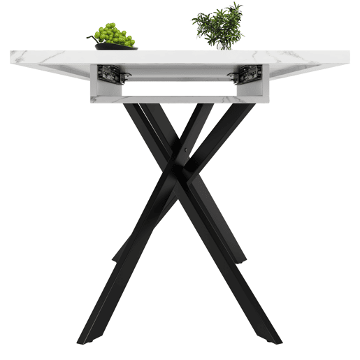 Mesa extensível 120-160 cm - Mesa de jantar extensível - Pernas de ferro cruzadas - Branco e Preto