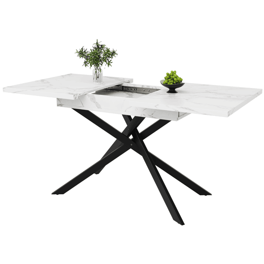 Mesa extensível 120-160 cm - Mesa de jantar extensível - Pernas de ferro cruzadas - Branco e Preto