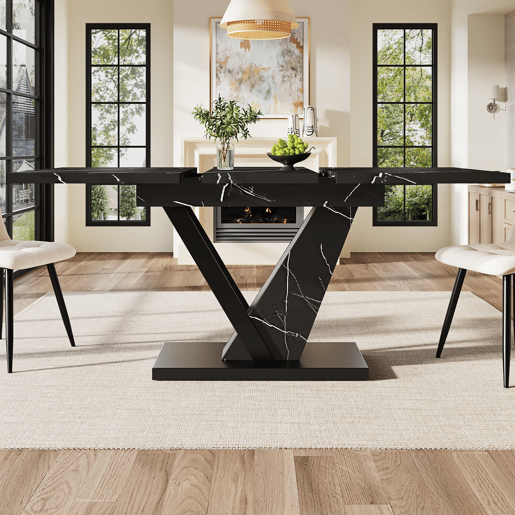 Mesa extensível telescópica 120-160*75 cm - Mesa de cozinha, design com padrão mármore preto