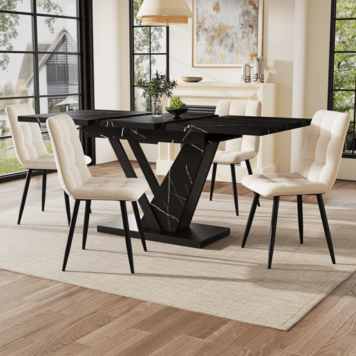 Mesa extensível telescópica 120-160*75 cm - Mesa de cozinha, design com padrão mármore preto