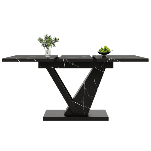 Mesa extensível telescópica 120-160*75 cm - Mesa de cozinha, design com padrão mármore preto