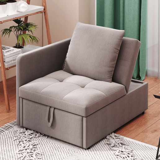 Sofá-cama 3 em 1 - Sofá de linho com encosto ajustável - para espaços pequenos