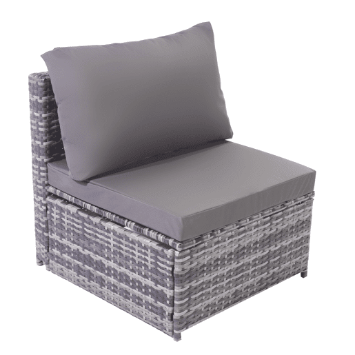 Conjunto de lounge de jardim - Mobiliário exterior - Com sofá com toldo, pufes, poltronas e mesa - Cinza