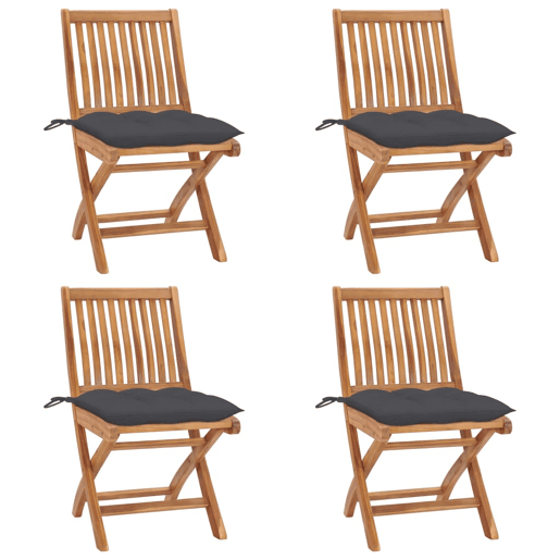 Cadeiras de jardim - Cadeiras de exterior dobráveis c almofadões 4 pcs teca maciça Cadeiras de jardim - Cadeiras de exterior dobráveis c almofadões 4 pcs teca maciça