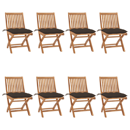 Cadeiras de jardim - Cadeiras de exterior dobráveis c almofadões 8 pcs teca maciça