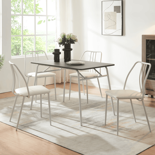 Conjunto de jantar Omso mesa de jantar 110 x 70 cm com 4 cadeiras cinzentobranco en.casa