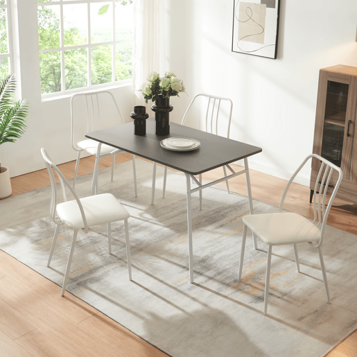Conjunto de jantar Omso mesa de jantar 110 x 70 cm com 4 cadeiras cinzentobranco en.casa