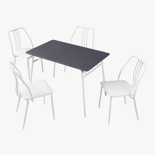 Conjunto de jantar Omso mesa de jantar 110 x 70 cm com 4 cadeiras cinzentobranco en.casa