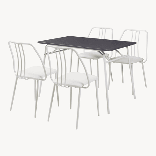 Conjunto de jantar Omso mesa de jantar 110 x 70 cm com 4 cadeiras cinzentobranco en.casa