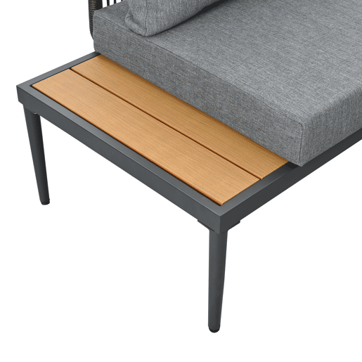 Conjunto de sala de jantar de jardim com 5 peças - Sofás de canto + mesa de jantar, estrutura em aço galvanizado, mesa em plástico e madeira, cinzento