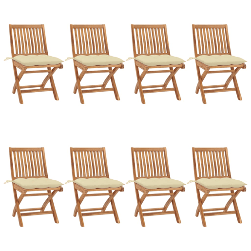 Cadeiras de jardim - Cadeiras de exterior dobráveis c almofadões 8 pcs teca maciça