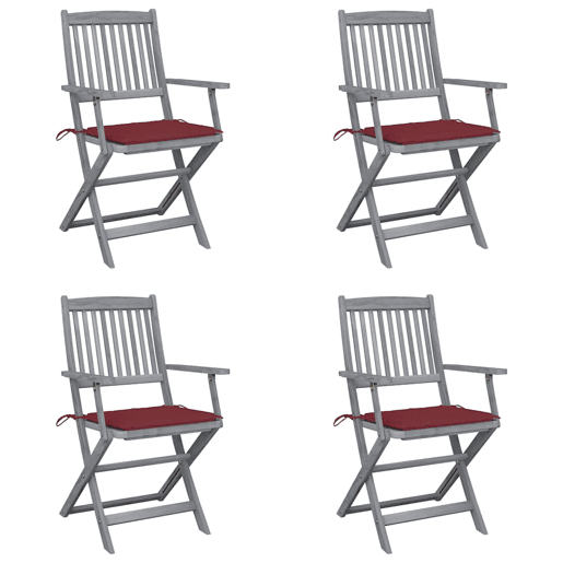 Cadeiras exterior - Cadeiras de jardim dobráveis c almofadões 4 pcs acácia maciça