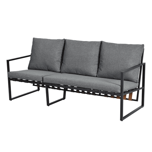 Conjunto de móveis de jardim - Sofá + Mesa de centro + Pufe - Estrutura em aço galvanizado, mesa em vidro - Cinza