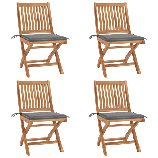 Cadeiras de jardim - Cadeiras de exterior dobráveis c almofadões 4 pcs teca maciça
