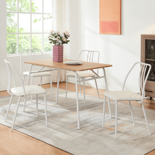 Conjunto de jantar Omso mesa de jantar 110 x 70 cm com 4 cadeiras carvalhobranco en.casa