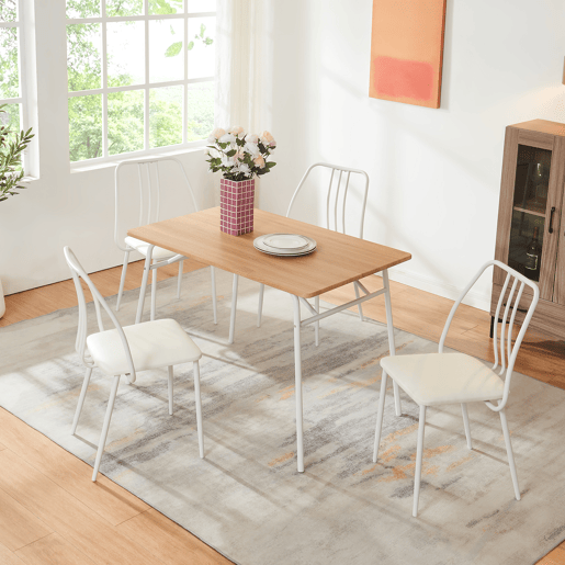 Conjunto de jantar Omso mesa de jantar 110 x 70 cm com 4 cadeiras carvalhobranco en.casa