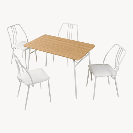 Conjunto de jantar Omso mesa de jantar 110 x 70 cm com 4 cadeiras carvalhobranco en.casa