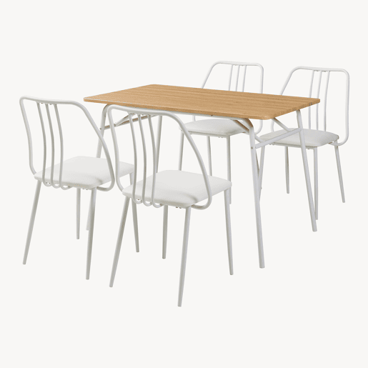 Conjunto de jantar Omso mesa de jantar 110 x 70 cm com 4 cadeiras carvalhobranco en.casa
