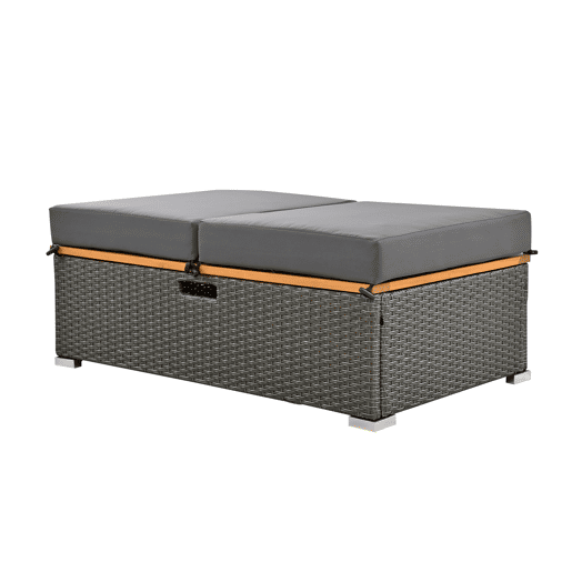 Conjunto de cadeiras de jardim para 2 pessoas - Encosto ajustável, apoio para os pés, com otomano ou como cama exterior - Rattan cinzento
