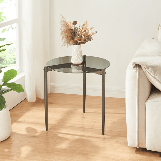 Mesa de apoio Ulökantaa redondo vidro fumado Ø50x50 cm Cinzento en.casa