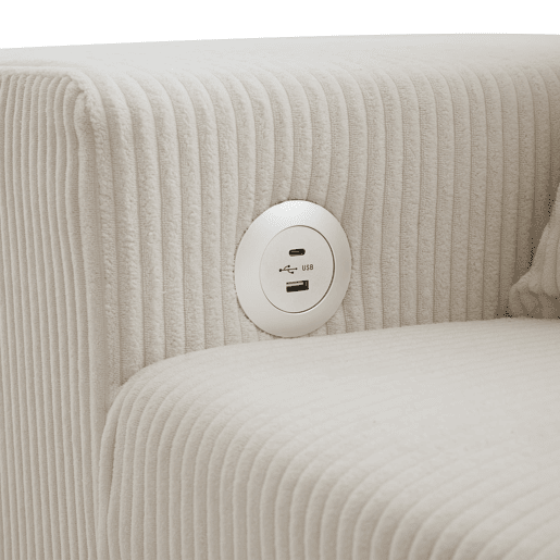 Sofá-cama conversível em L para 3 pessoas - Com USB, almofadas, arrumação e prateleiras laterais - Bege