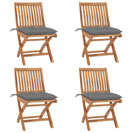 Cadeiras de jardim - Cadeiras de exterior dobráveis c almofadões 4 pcs teca maciça Cadeiras de jardim - Cadeiras de exterior dobráveis c almofadões 4 pcs teca maciça
